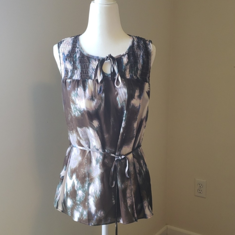 Vera Wang Brown Ivory Sleeveless Top Blouse Small